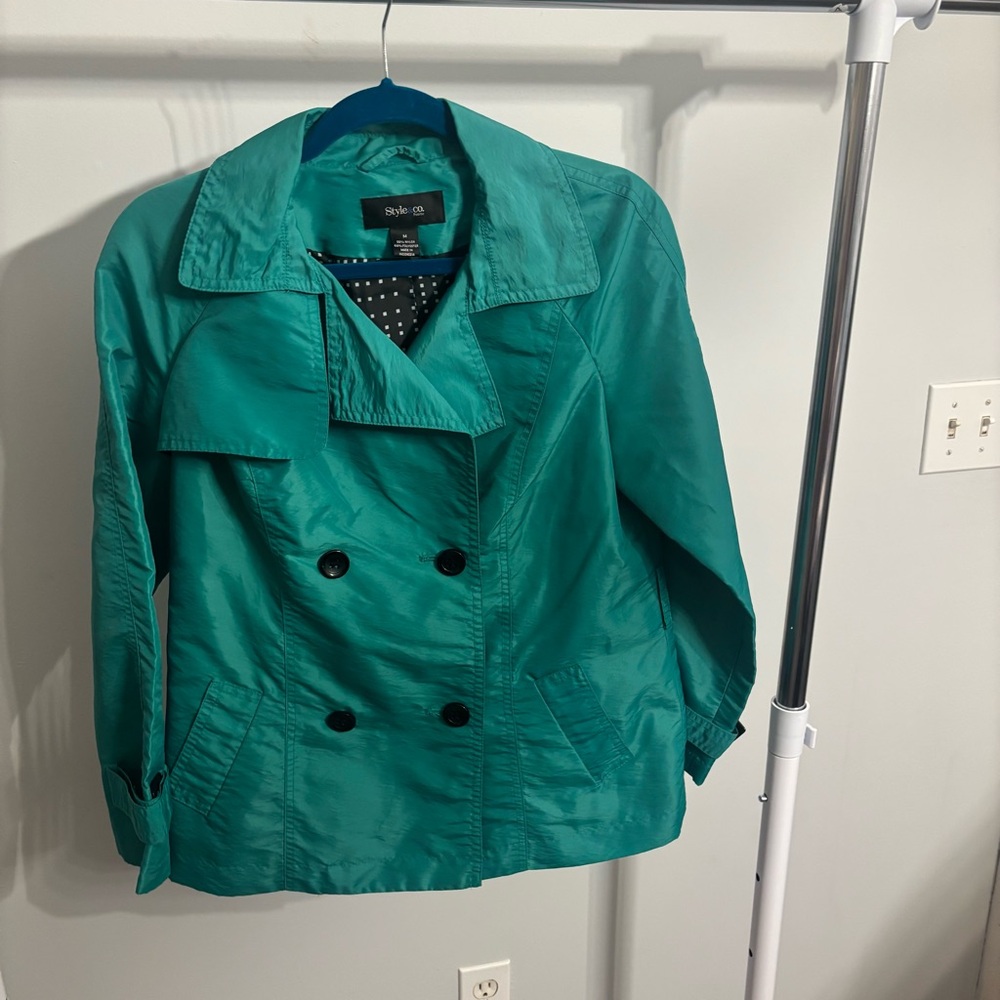 Style & Co. Teal Double-Breasted Trench Coat